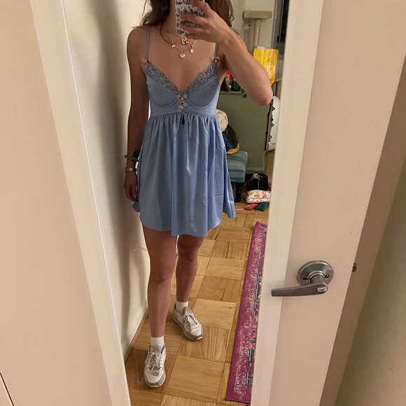 For Love and Lemons bluebell bow blue slip dress - Picture 2 of 4